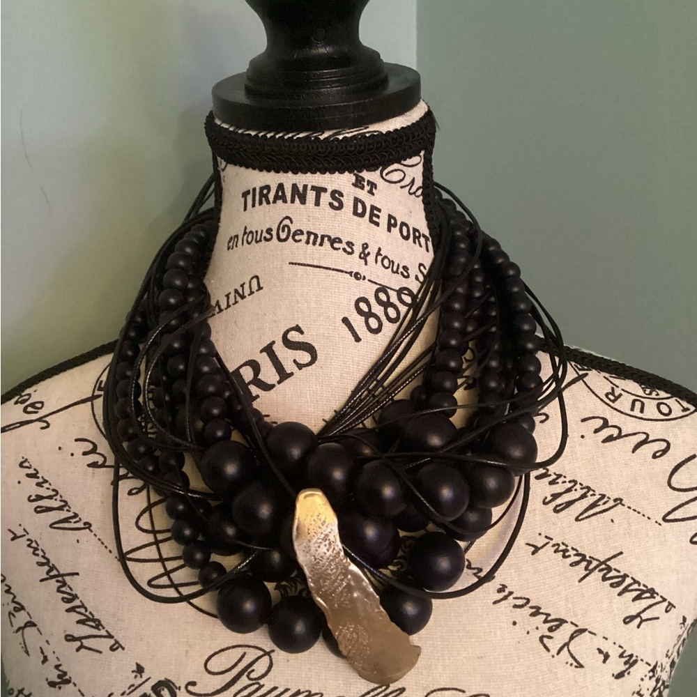 Elegant Multi Strand Black and Gold Necklace